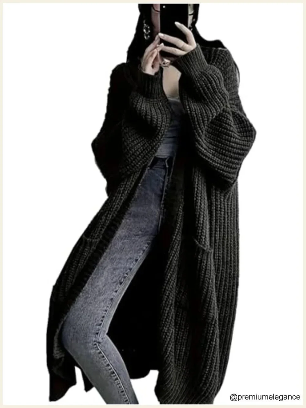 Plus Size Oversized Long Cardigan Sweater Chunky Knit Open Front Duster Coat